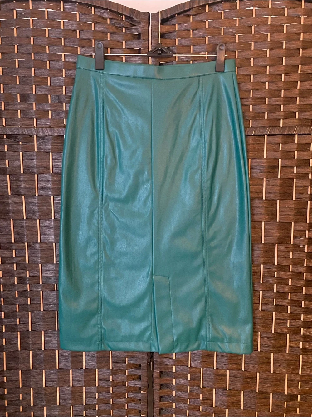 NSR Emerald Green Faux Leather Two-Piece Set - Women's Pencil Skirt & Top SZ M
